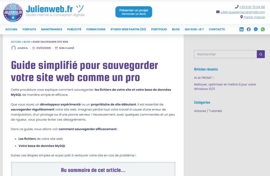 Guide sauvegarde site web